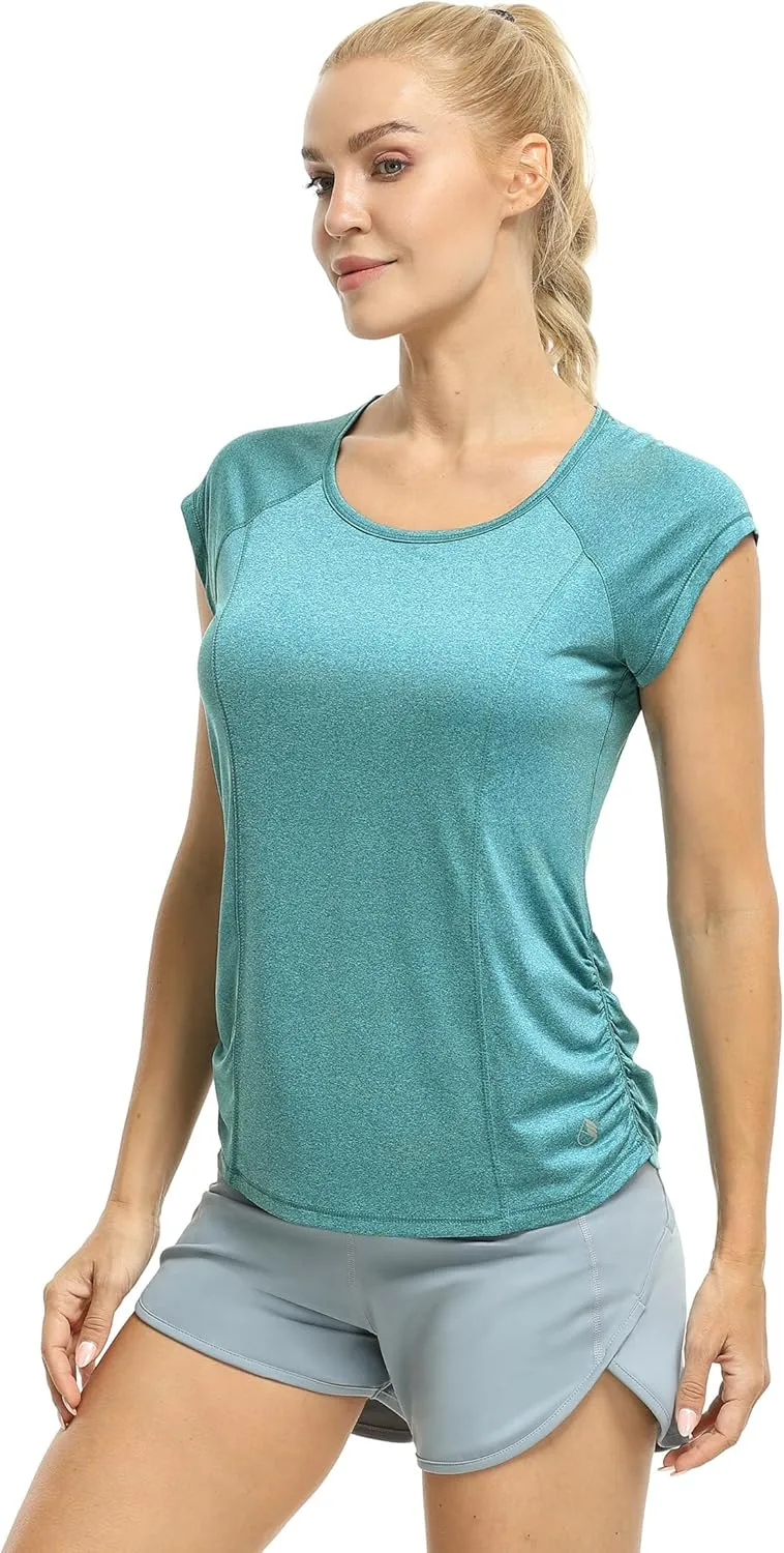 icyzone Workout Running Shirts for Women - Fitness Gym Yoga Exercise Short Sleeve T Shirts Open Back Tops