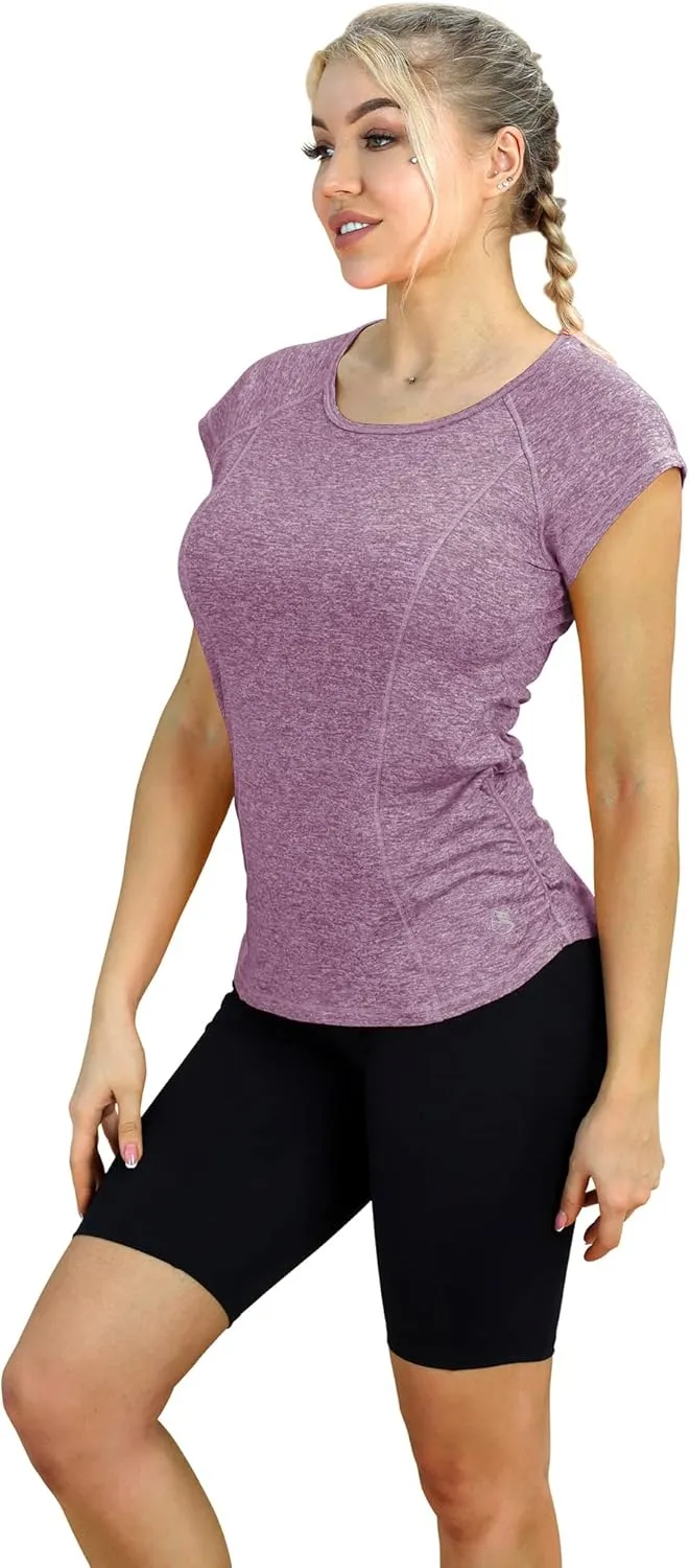 icyzone Workout Running Shirts for Women - Fitness Gym Yoga Exercise Short Sleeve T Shirts Open Back Tops