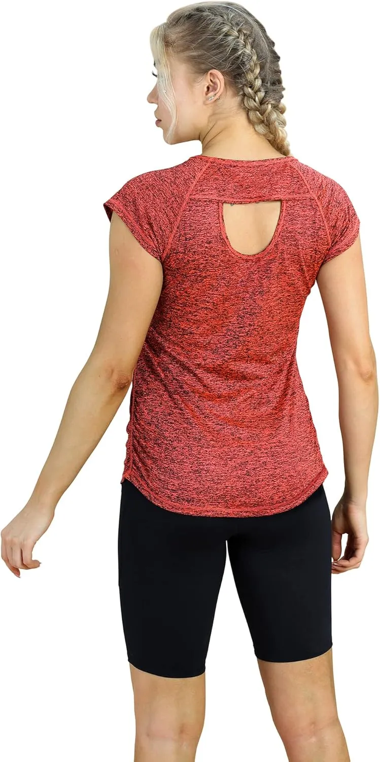 icyzone Workout Running Shirts for Women - Fitness Gym Yoga Exercise Short Sleeve T Shirts Open Back Tops