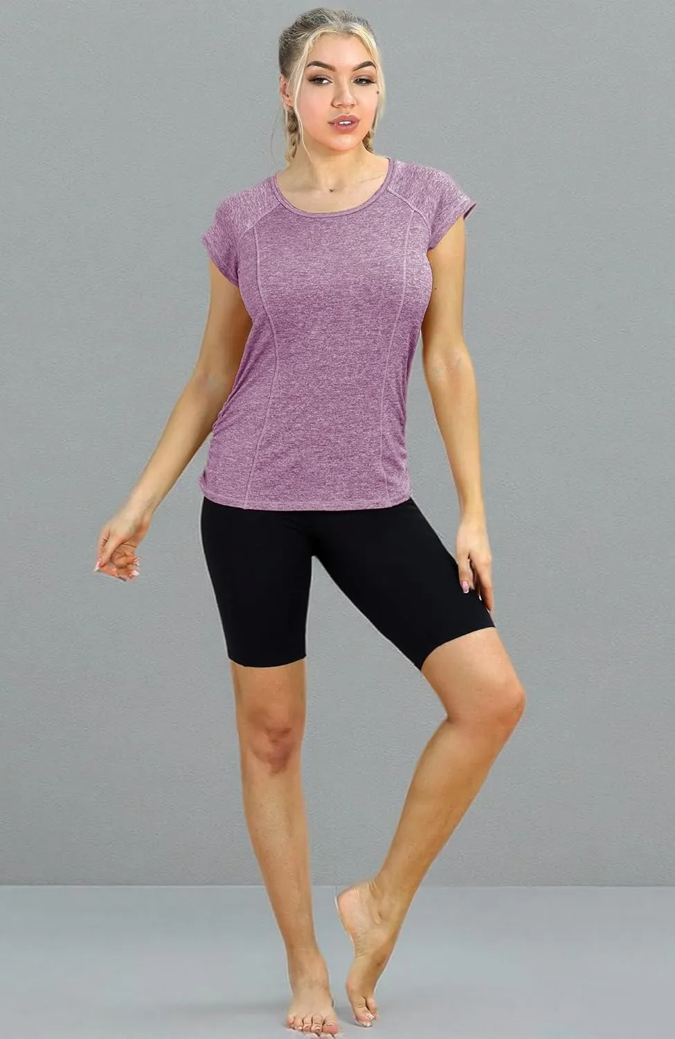 icyzone Workout Running Shirts for Women - Fitness Gym Yoga Exercise Short Sleeve T Shirts Open Back Tops