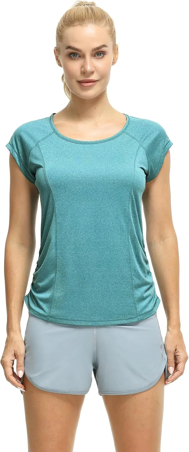 icyzone Workout Running Shirts for Women - Fitness Gym Yoga Exercise Short Sleeve T Shirts Open Back Tops