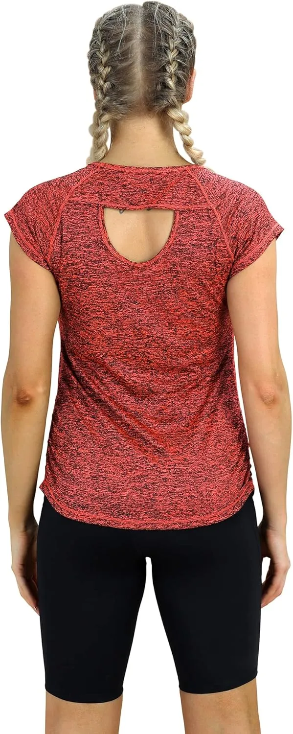 icyzone Workout Running Shirts for Women - Fitness Gym Yoga Exercise Short Sleeve T Shirts Open Back Tops