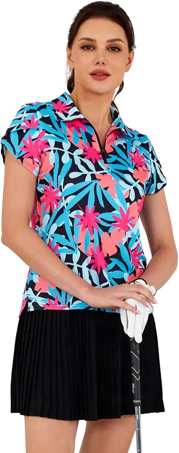 JACK SMITH Women's Golf Shirts Short Sleeve UPF50 Workout Tops for Women Moisture Wicking Dry fit Polo Shirt
