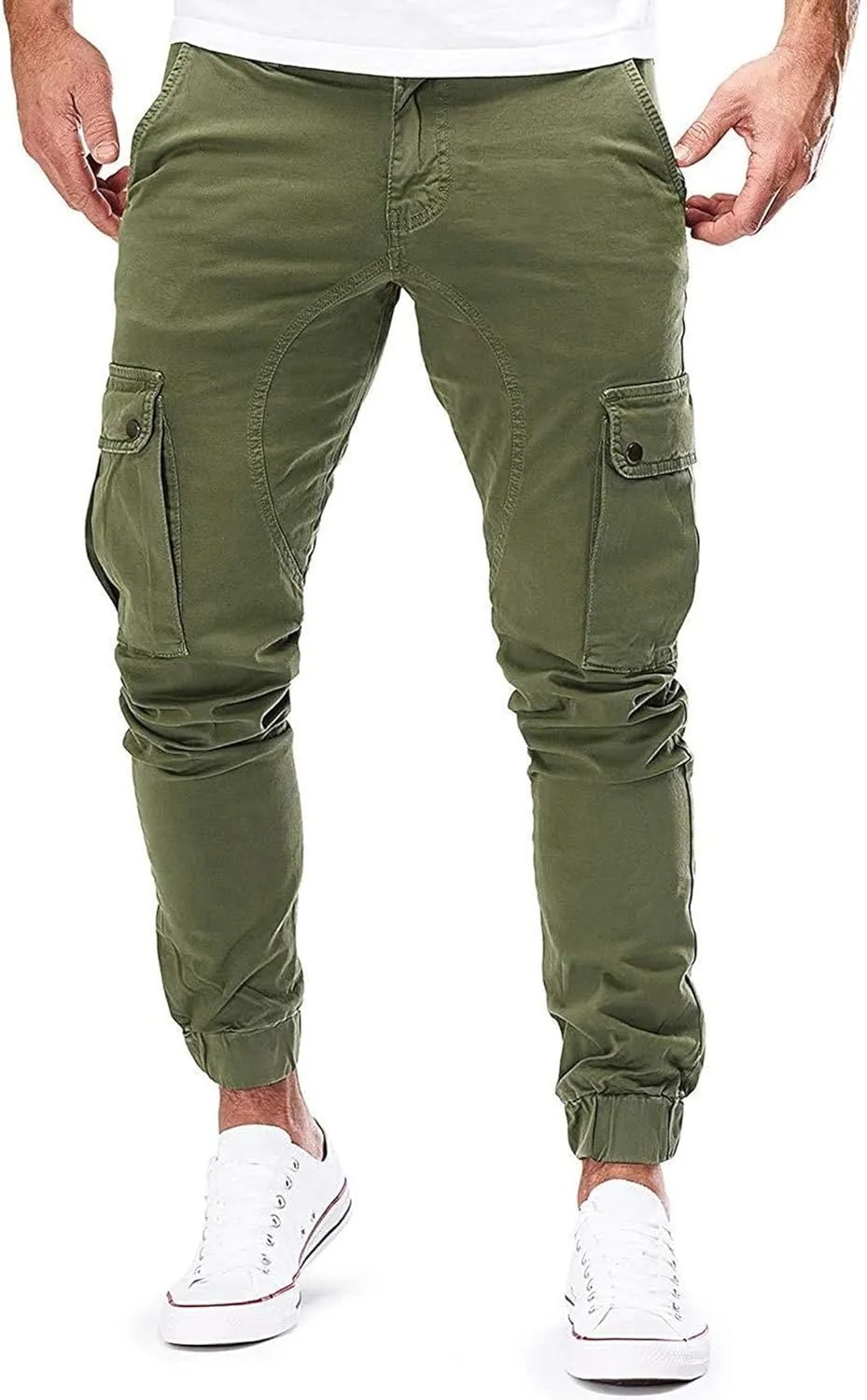 JEKE-DG Men's Slim Fit Ankle Cargo Pants Fashion Regular Casual Streetwear Pants Solid Distressed Pants with Pockets