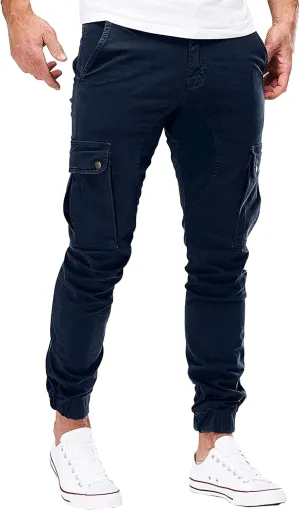 JEKE-DG Men's Slim Fit Ankle Cargo Pants Fashion Regular Casual Streetwear Pants Solid Distressed Pants with Pockets