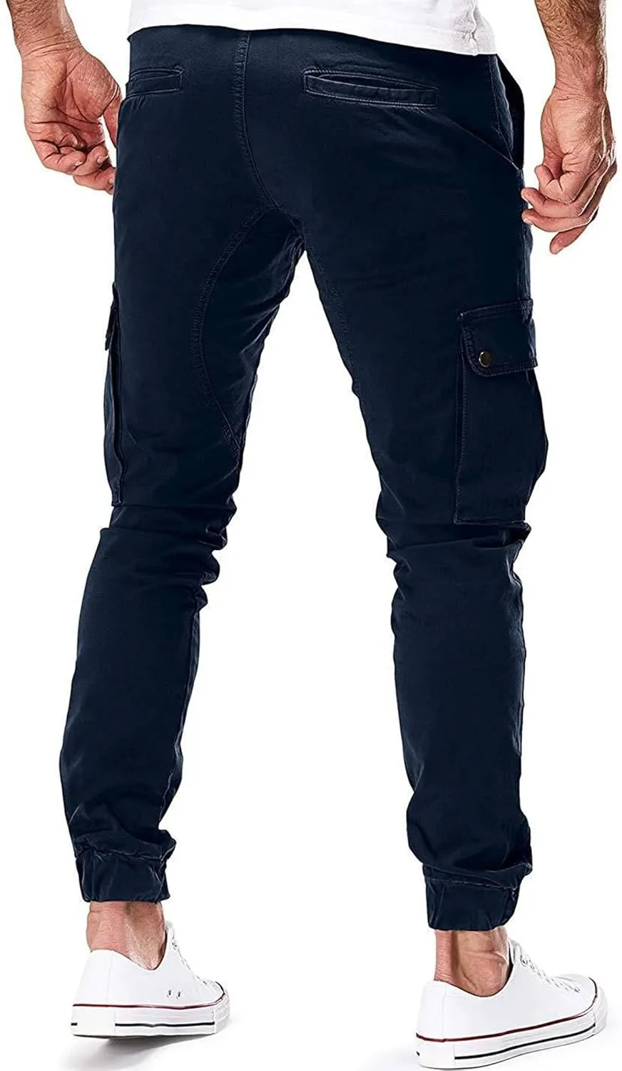 JEKE-DG Men's Slim Fit Ankle Cargo Pants Fashion Regular Casual Streetwear Pants Solid Distressed Pants with Pockets