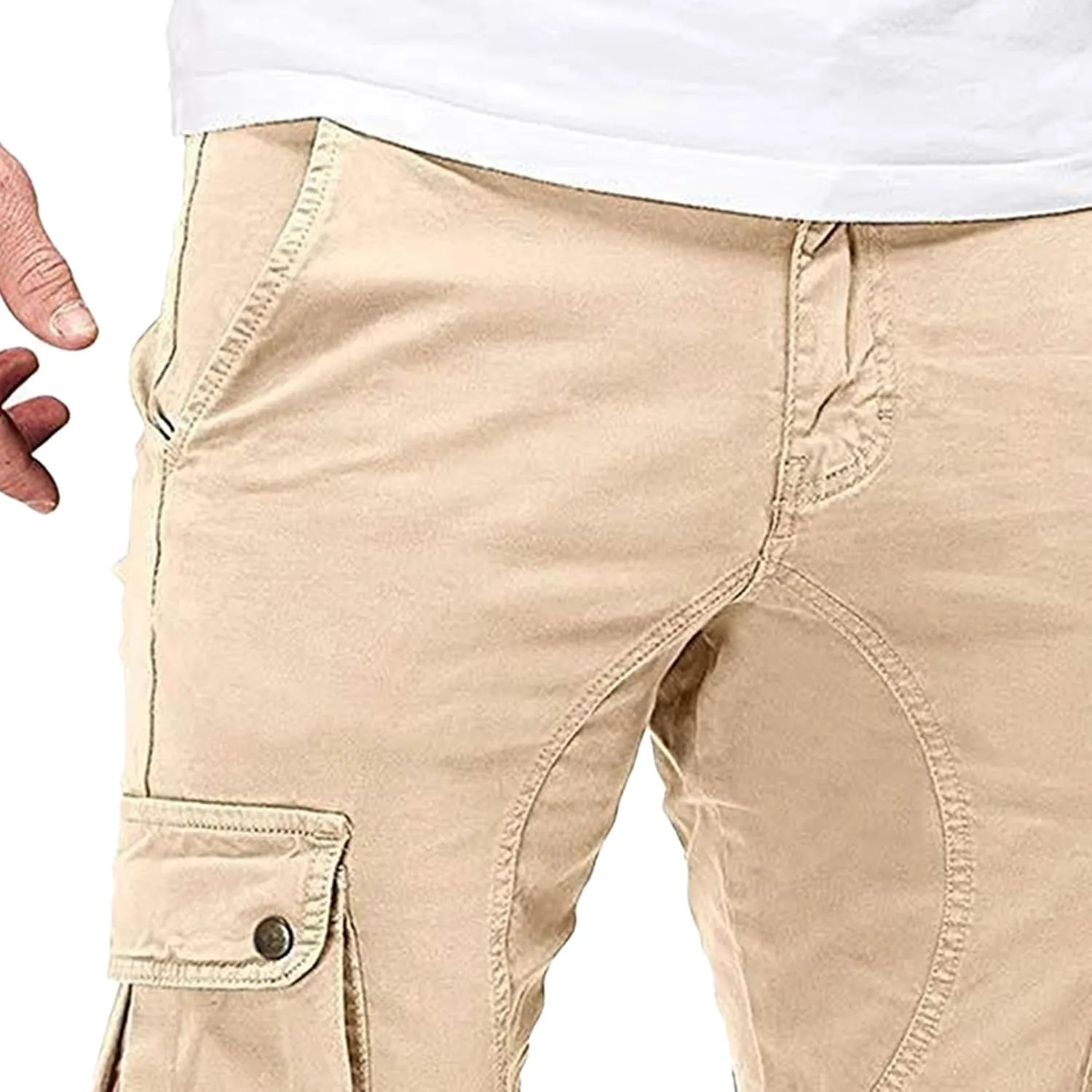 JEKE-DG Men's Slim Fit Ankle Cargo Pants Fashion Regular Casual Streetwear Pants Solid Distressed Pants with Pockets