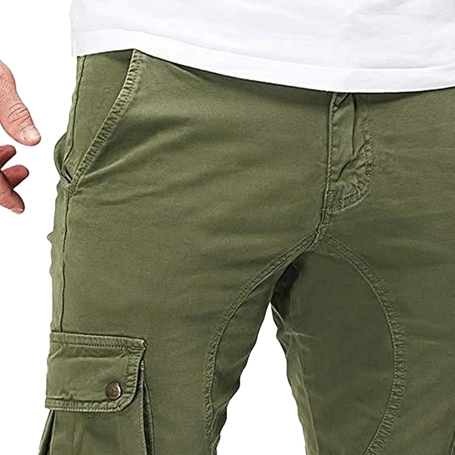 JEKE-DG Men's Slim Fit Ankle Cargo Pants Fashion Regular Casual Streetwear Pants Solid Distressed Pants with Pockets