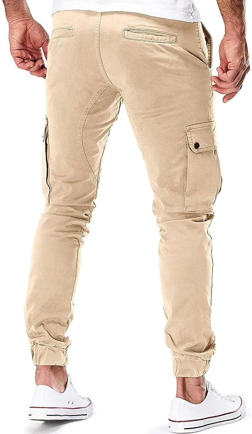 JEKE-DG Men's Slim Fit Ankle Cargo Pants Fashion Regular Casual Streetwear Pants Solid Distressed Pants with Pockets