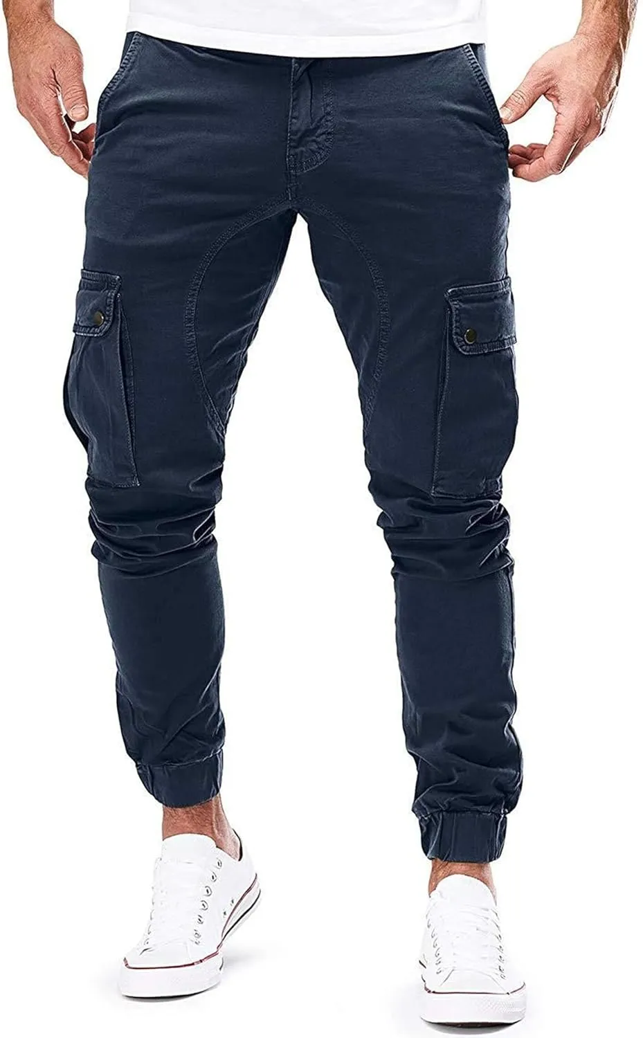 JEKE-DG Men's Slim Fit Ankle Cargo Pants Fashion Regular Casual Streetwear Pants Solid Distressed Pants with Pockets