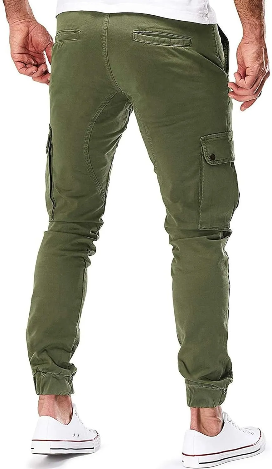 JEKE-DG Men's Slim Fit Ankle Cargo Pants Fashion Regular Casual Streetwear Pants Solid Distressed Pants with Pockets
