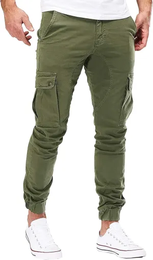 JEKE-DG Men's Slim Fit Ankle Cargo Pants Fashion Regular Casual Streetwear Pants Solid Distressed Pants with Pockets