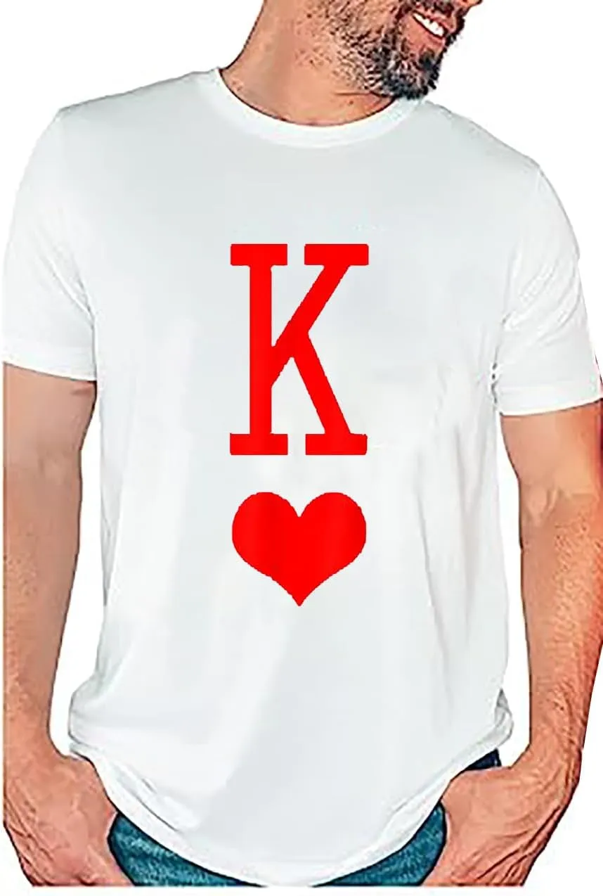 K and Q of Hearts Couple Shirt His and Hers Matching Outfit T Shirts Funny Cute Letter Print Graphic Casual Tee Tops