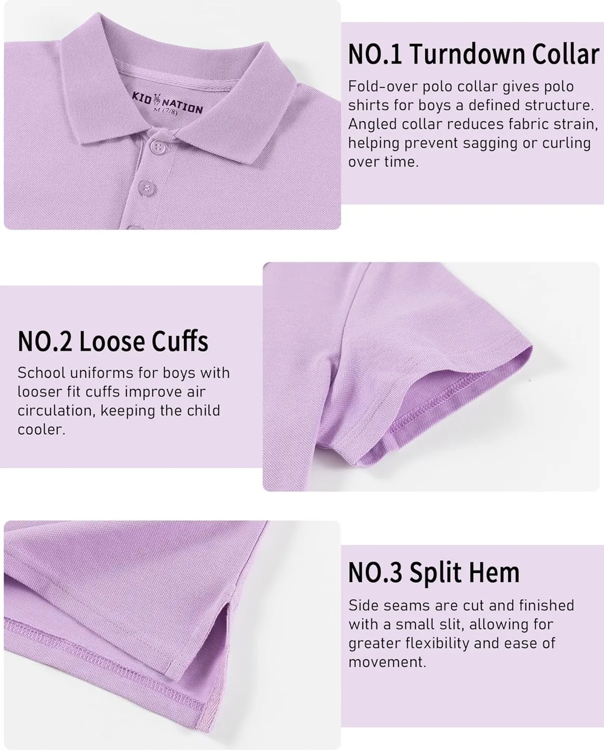 Kid Nation Boys Polo Shirts Kids School Uniform Shirts Short Sleeve Girls Collared Shirts 4-12 Years
