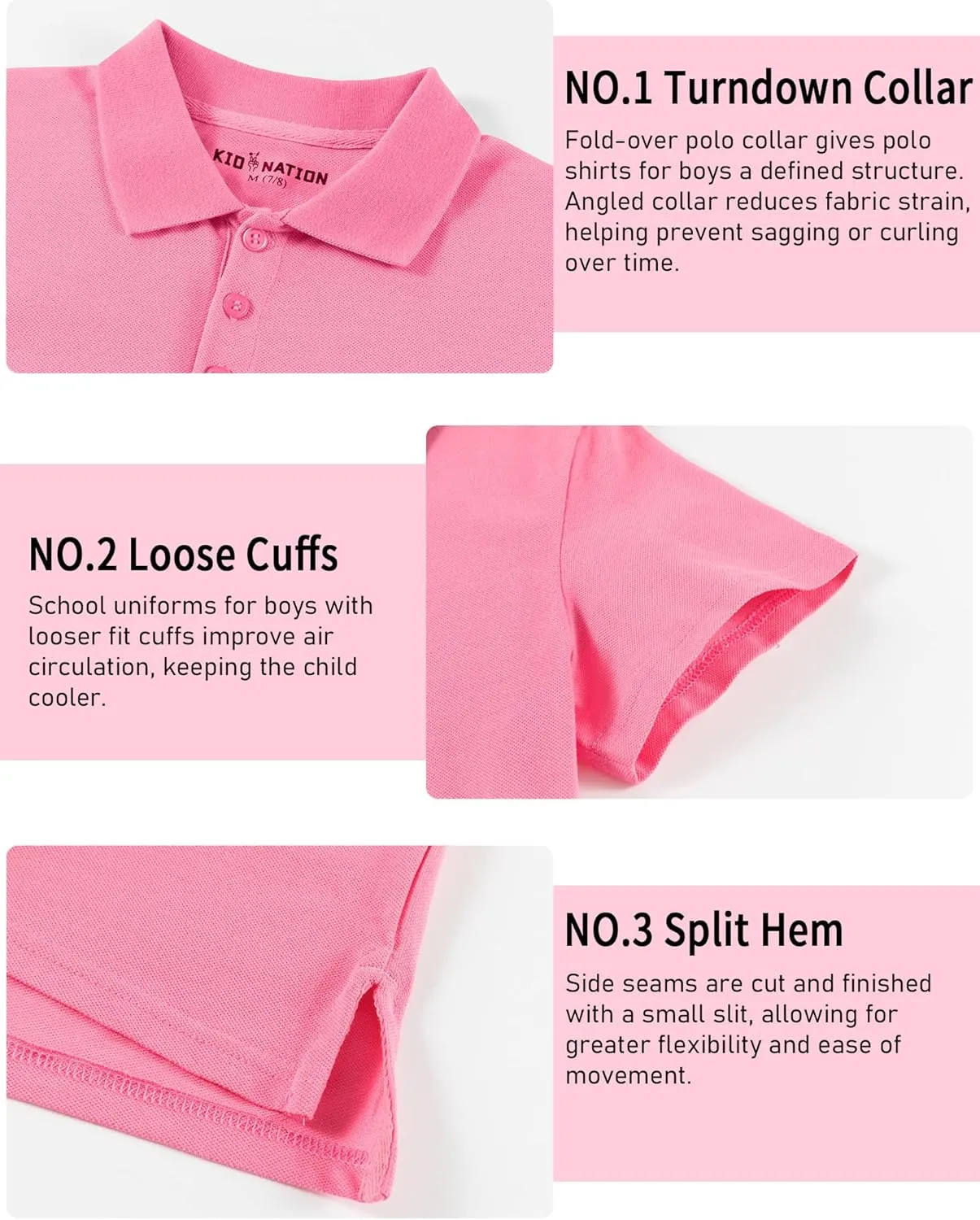 Kid Nation Boys Polo Shirts Kids School Uniform Shirts Short Sleeve Girls Collared Shirts 4-12 Years