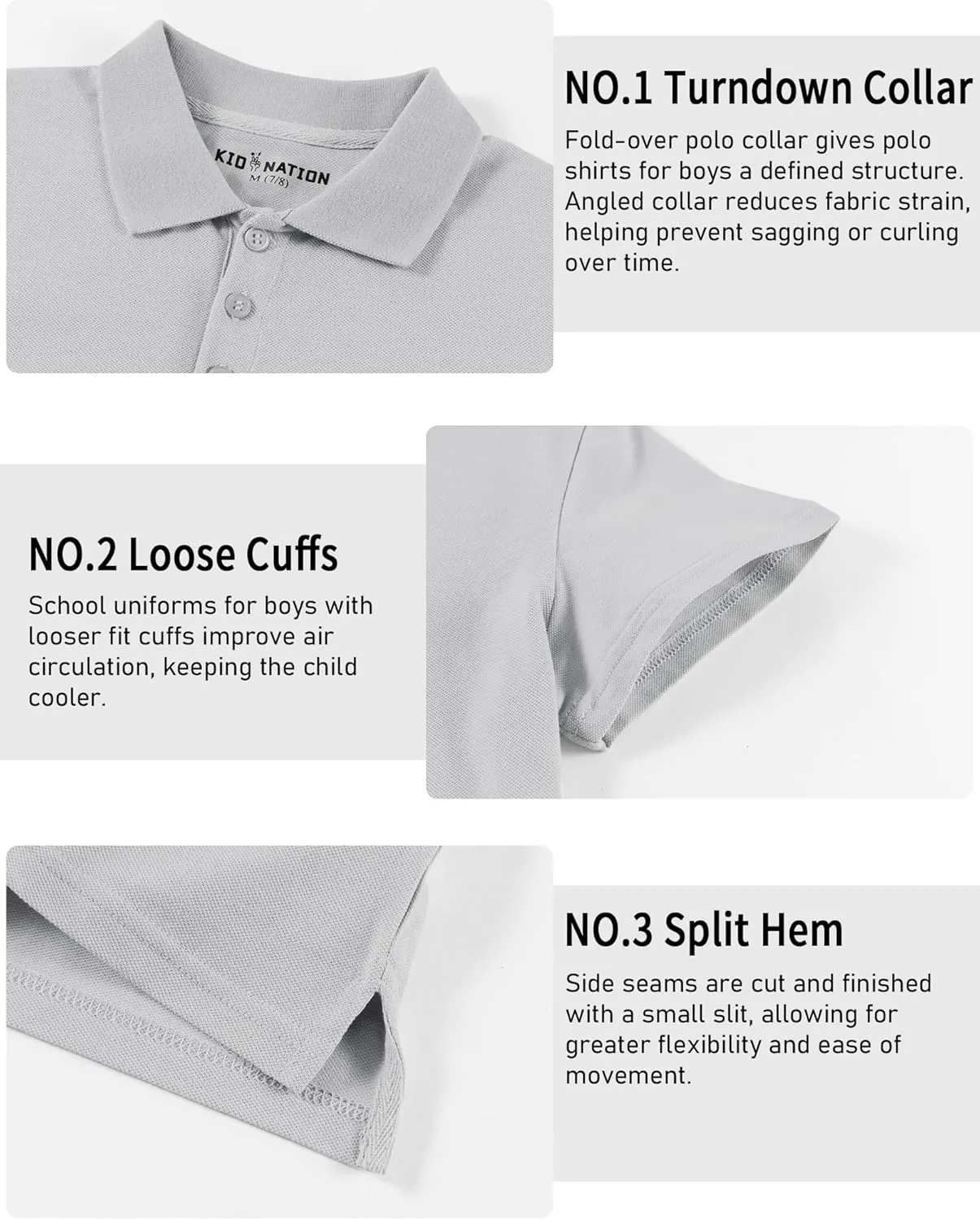 Kid Nation Boys Polo Shirts Kids School Uniform Shirts Short Sleeve Girls Collared Shirts 4-12 Years
