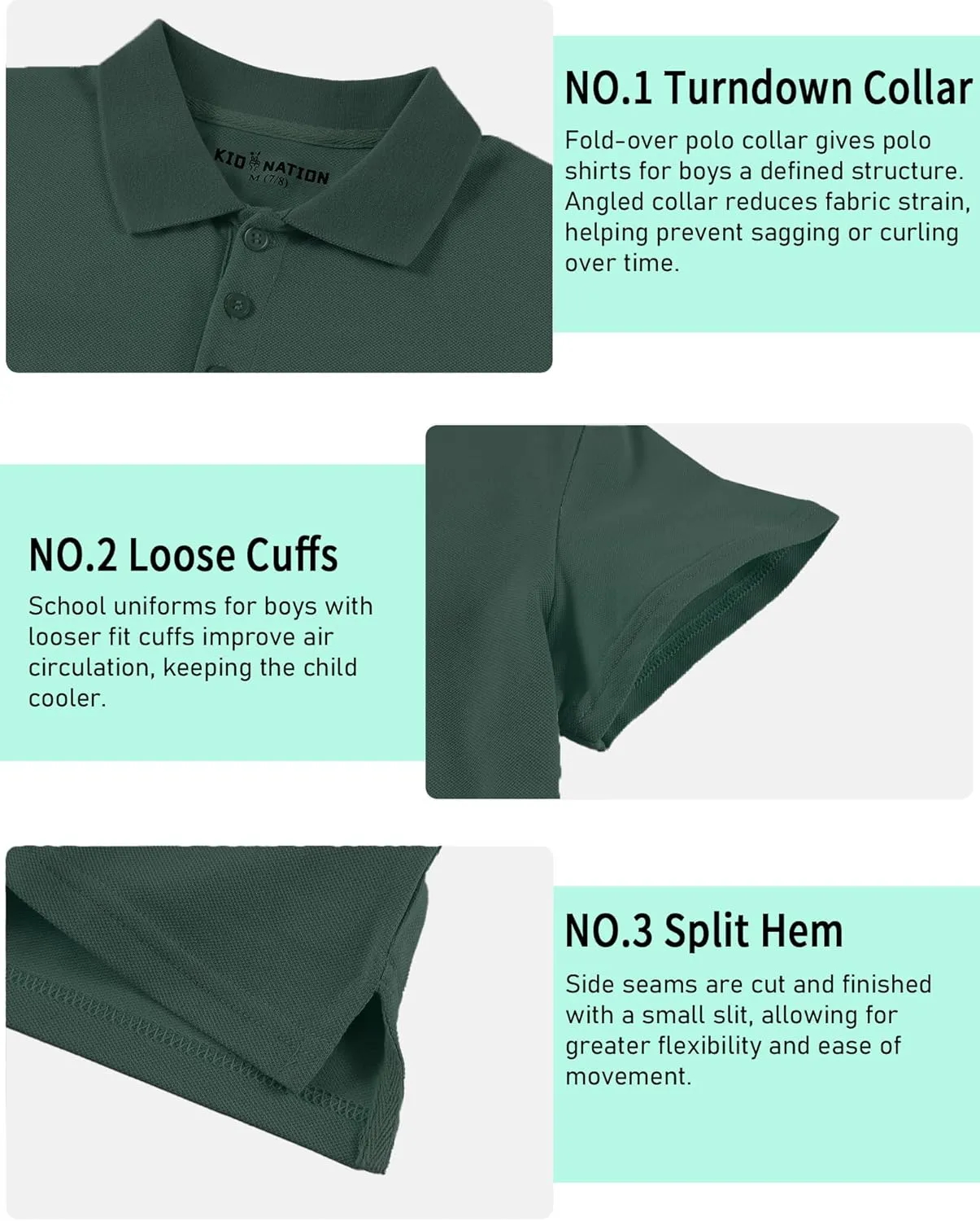 Kid Nation Boys Polo Shirts Kids School Uniform Shirts Short Sleeve Girls Collared Shirts 4-12 Years