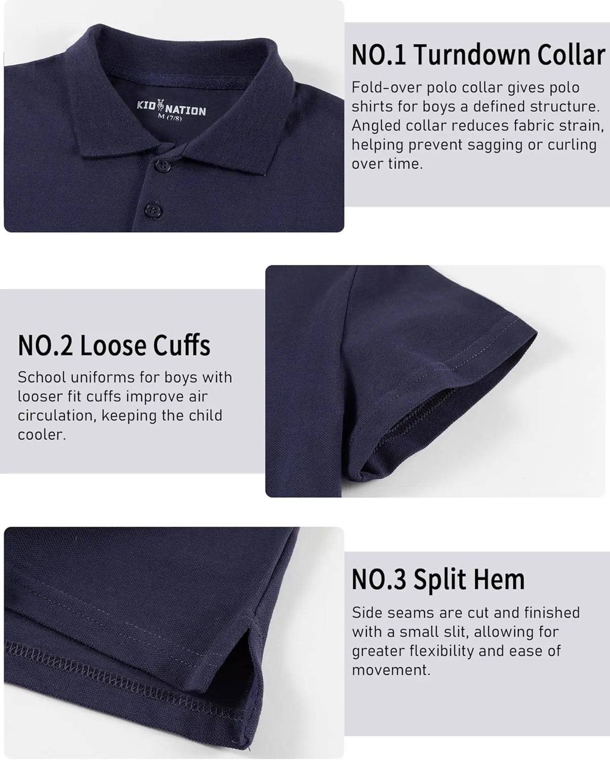 Kid Nation Boys Polo Shirts Kids School Uniform Shirts Short Sleeve Girls Collared Shirts 4-12 Years
