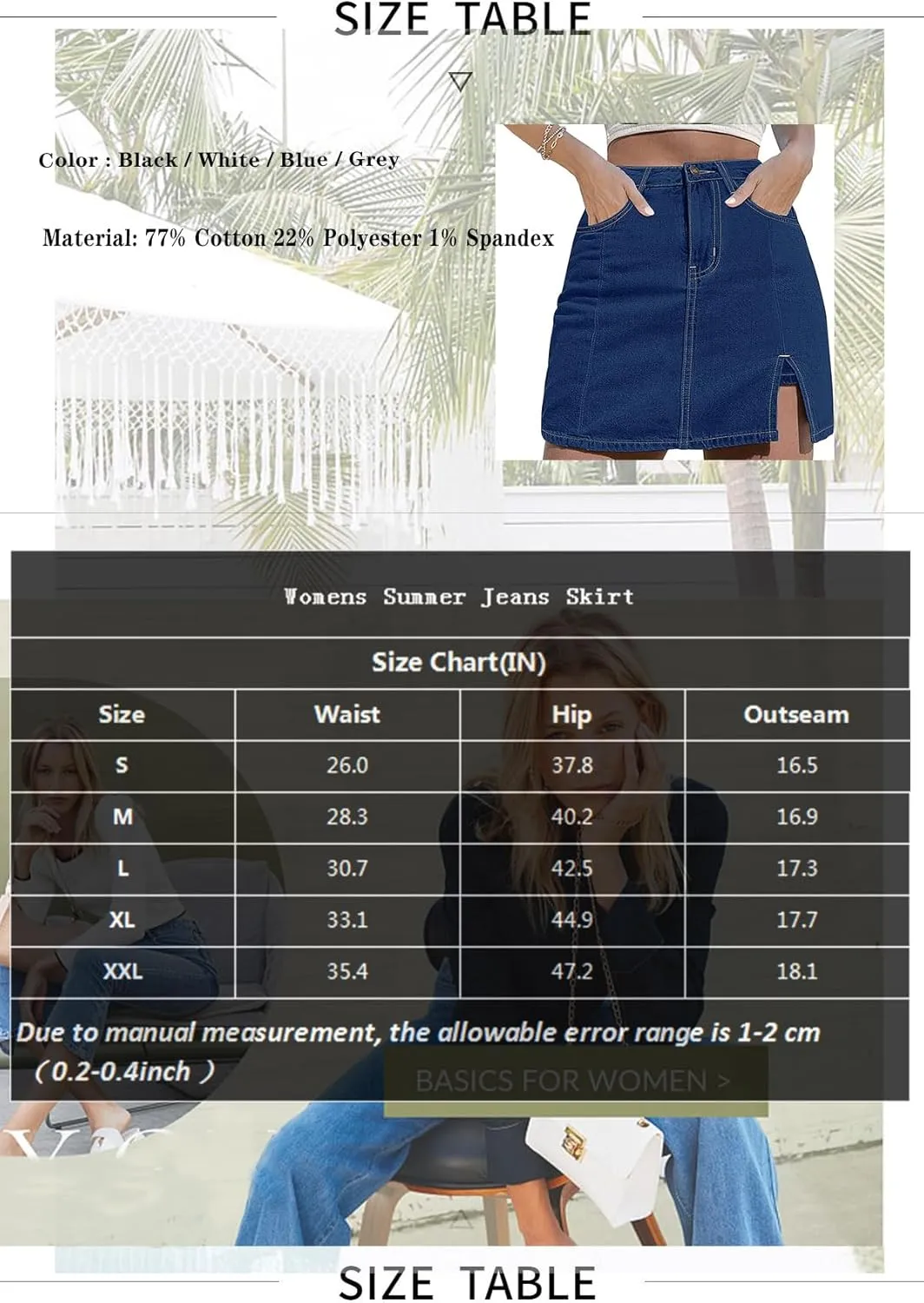 KINGFEN Women's Casual Denim Mini Skirt Hem Split High Waist Jean Skirt Short Dress Summer