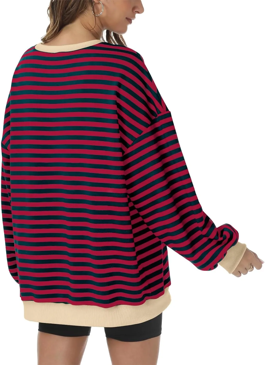 Kissfix Women's Striped Oversized Sweatshirt Long Sleeve Shirts for Women Crewneck Hoodies Casual Pullover Top Y2K Tops