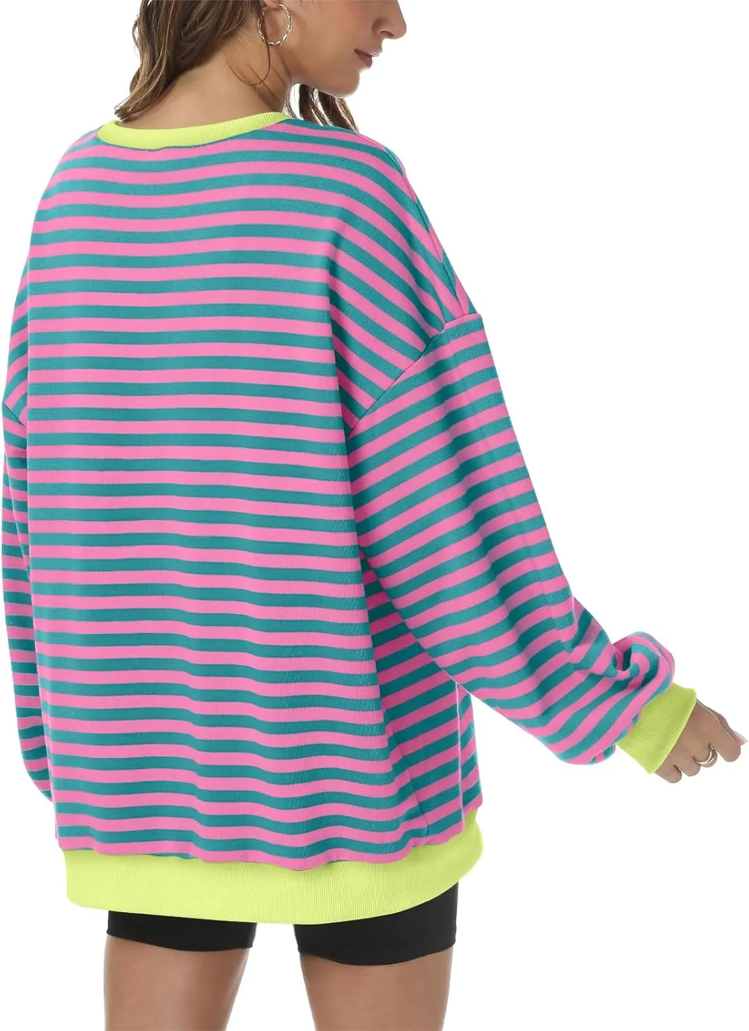 Kissfix Women's Striped Oversized Sweatshirt Long Sleeve Shirts for Women Crewneck Hoodies Casual Pullover Top Y2K Tops