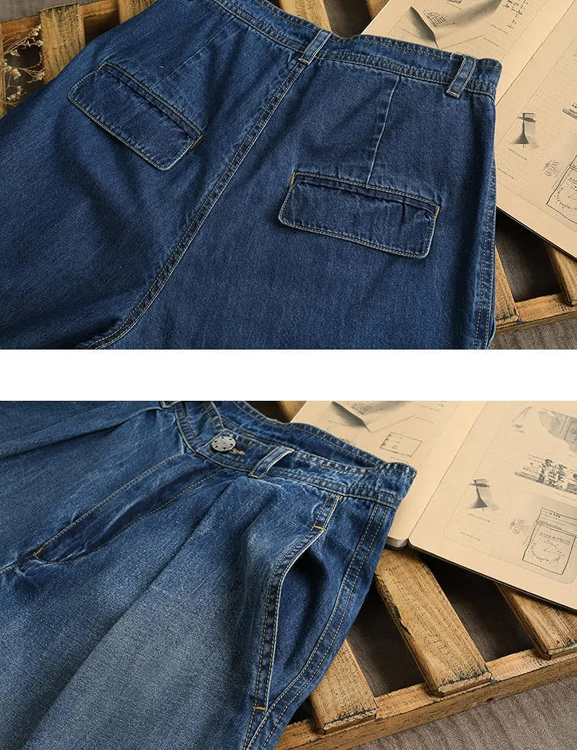 Kissonic Women's Wide Leg Denim Trousers High Waist Straight Jeans Pants Sweatpants