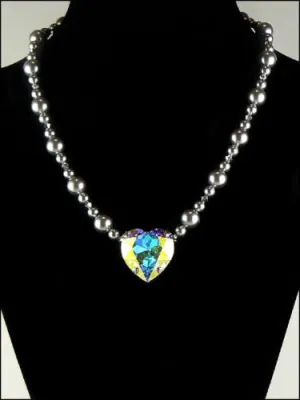 Kristine Palm Beach Swarovski Crystal AB Heart Necklace Silver