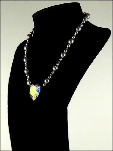 Kristine Palm Beach Swarovski Crystal AB Heart Necklace Silver