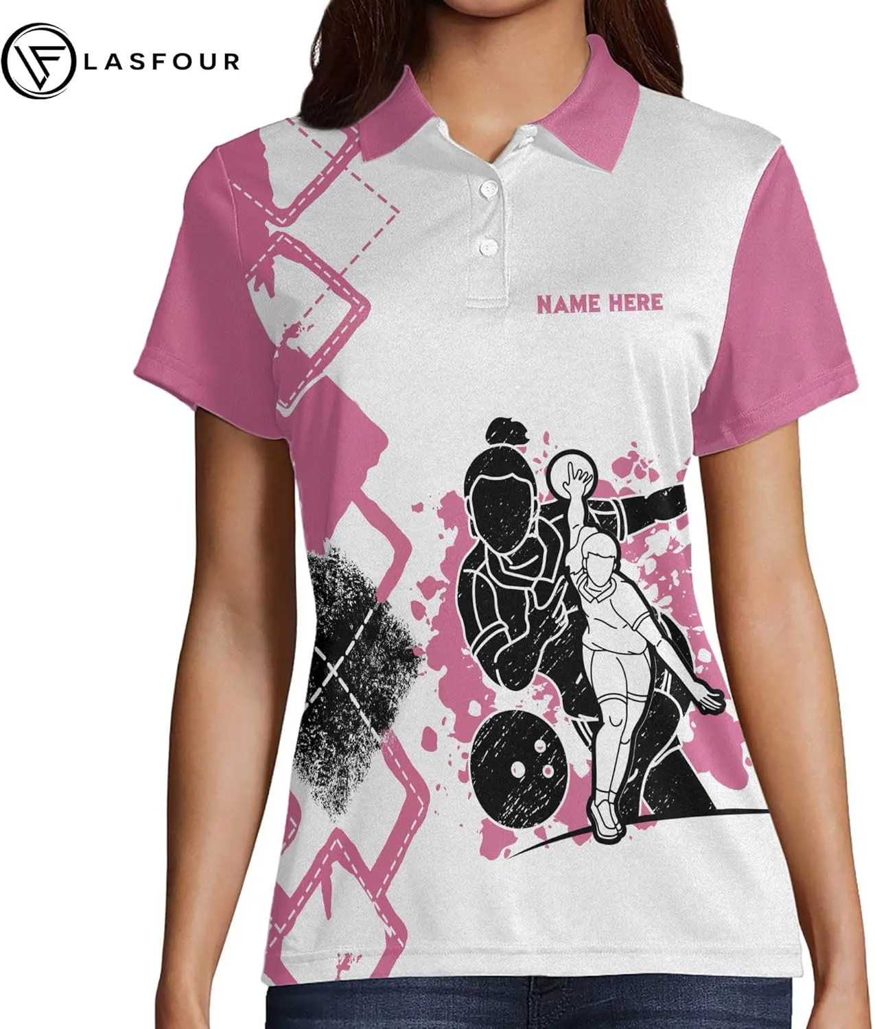 LASFOUR Personalized 3D Funny Bowling Shirts for Women, Custom Bowling Team Shirts for Women, Women Bowling Jerseys