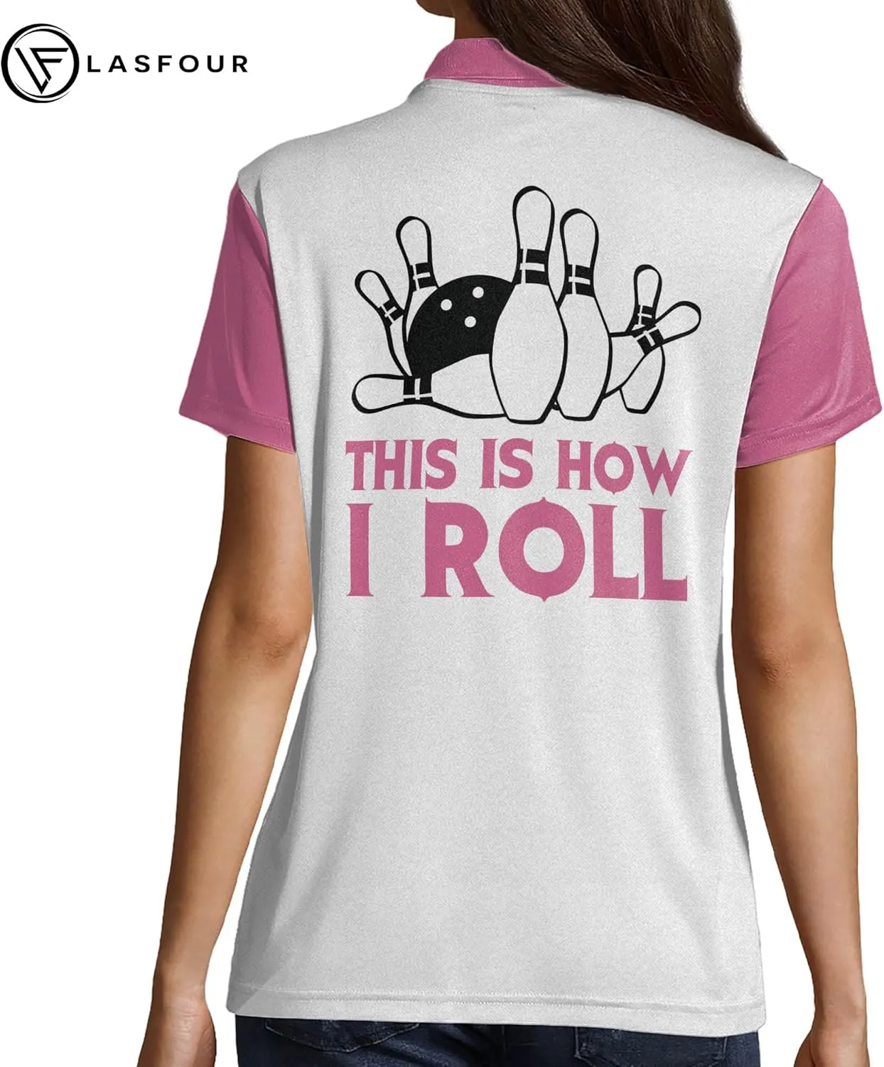 LASFOUR Personalized 3D Funny Bowling Shirts for Women, Custom Bowling Team Shirts for Women, Women Bowling Jerseys