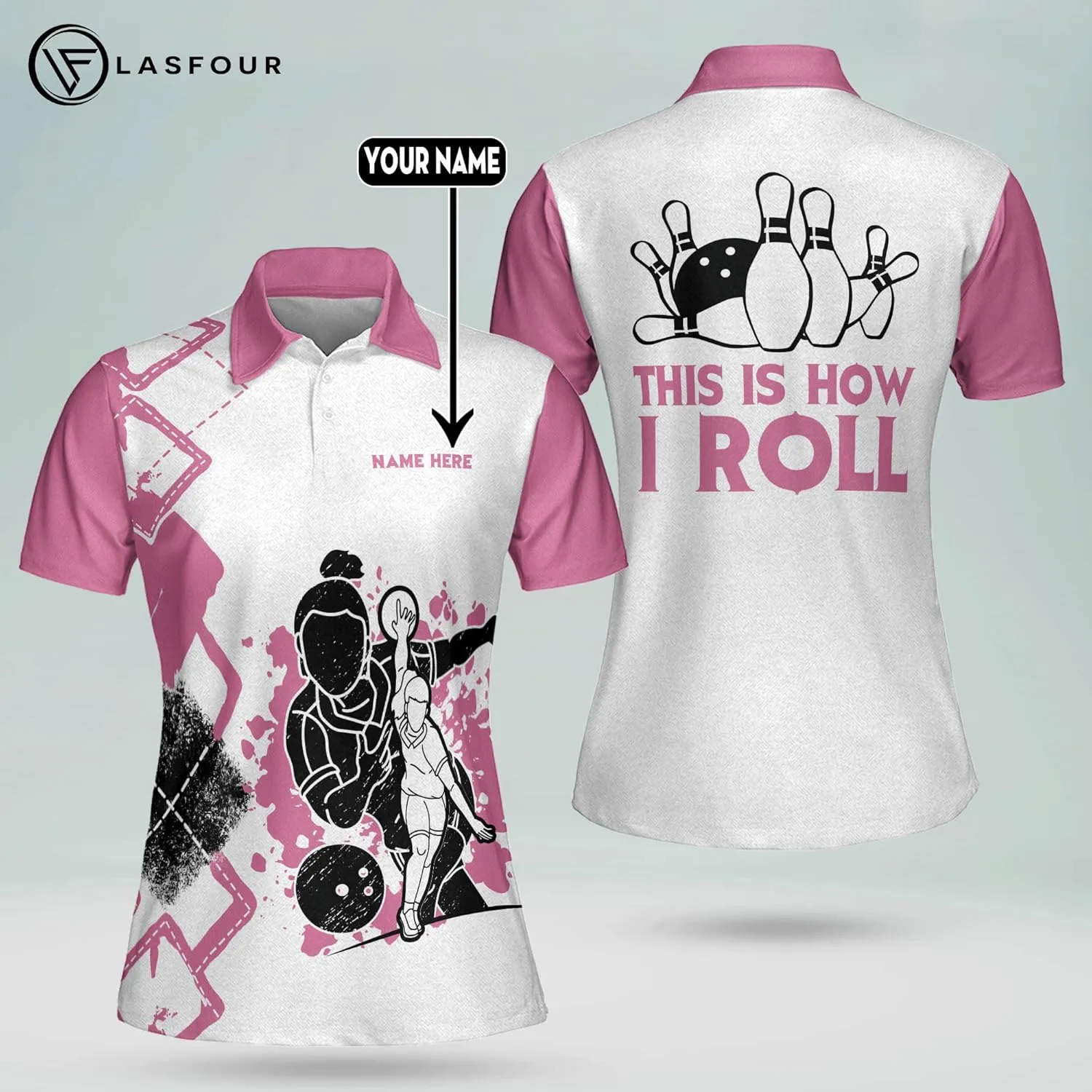 LASFOUR Personalized 3D Funny Bowling Shirts for Women, Custom Bowling Team Shirts for Women, Women Bowling Jerseys