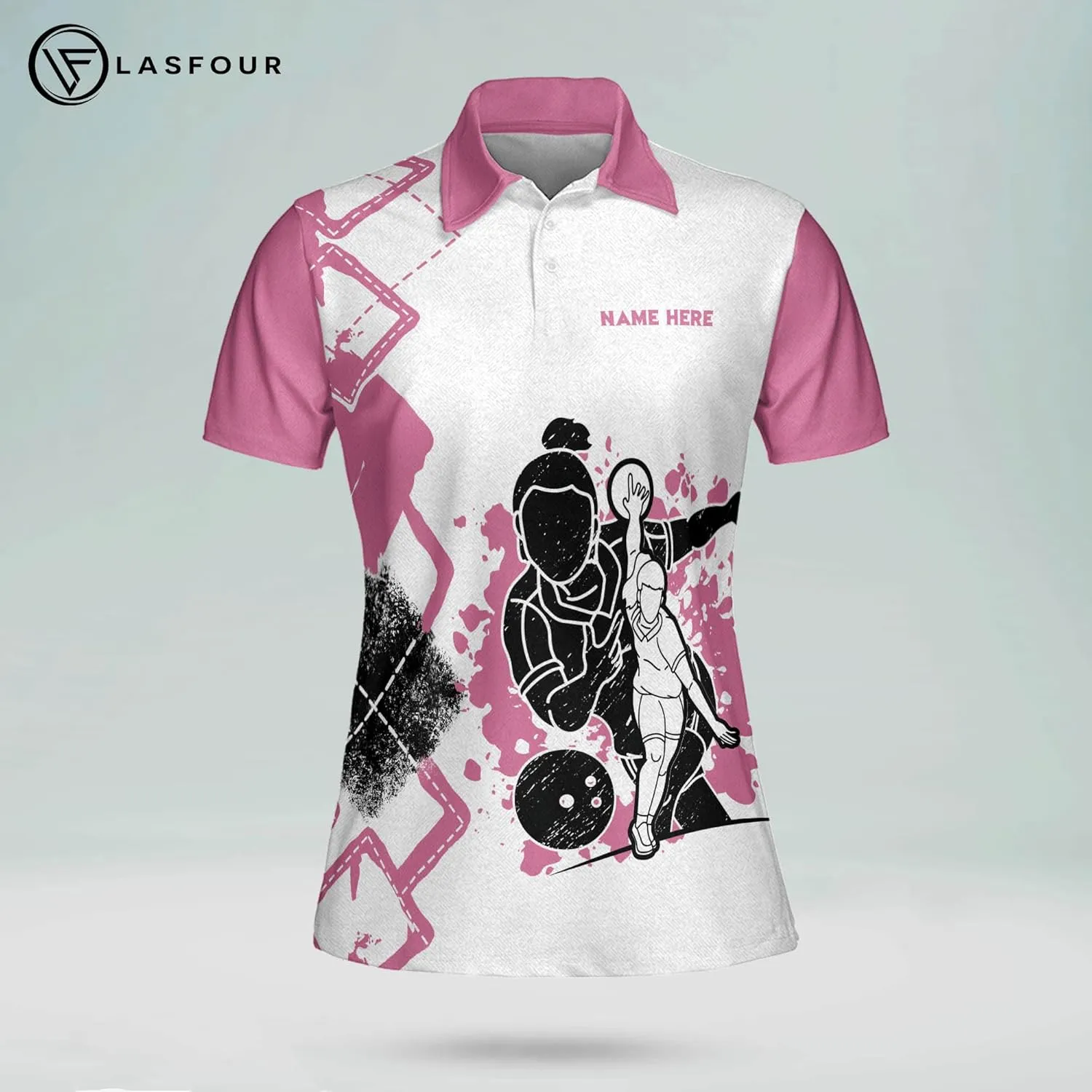 LASFOUR Personalized 3D Funny Bowling Shirts for Women, Custom Bowling Team Shirts for Women, Women Bowling Jerseys