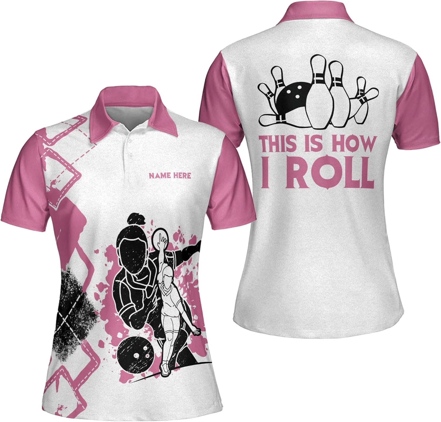 LASFOUR Personalized 3D Funny Bowling Shirts for Women, Custom Bowling Team Shirts for Women, Women Bowling Jerseys