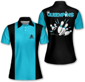 LASFOUR Personalized Queen Pins Pink Bowling Shirts for Women, Custom Quick-Dry Bowling Shirts Short Sleeve Polo for Girls