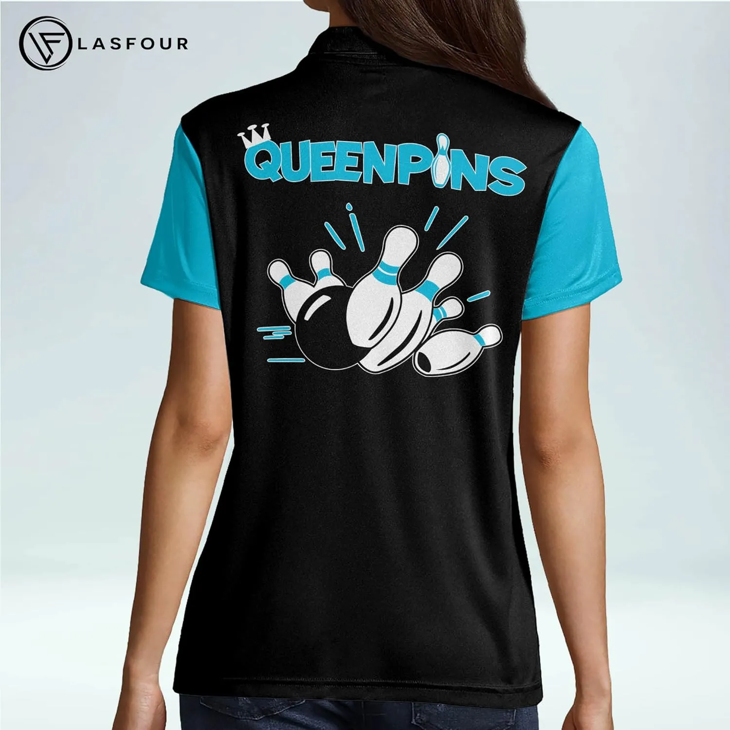 LASFOUR Personalized Queen Pins Pink Bowling Shirts for Women, Custom Quick-Dry Bowling Shirts Short Sleeve Polo for Girls