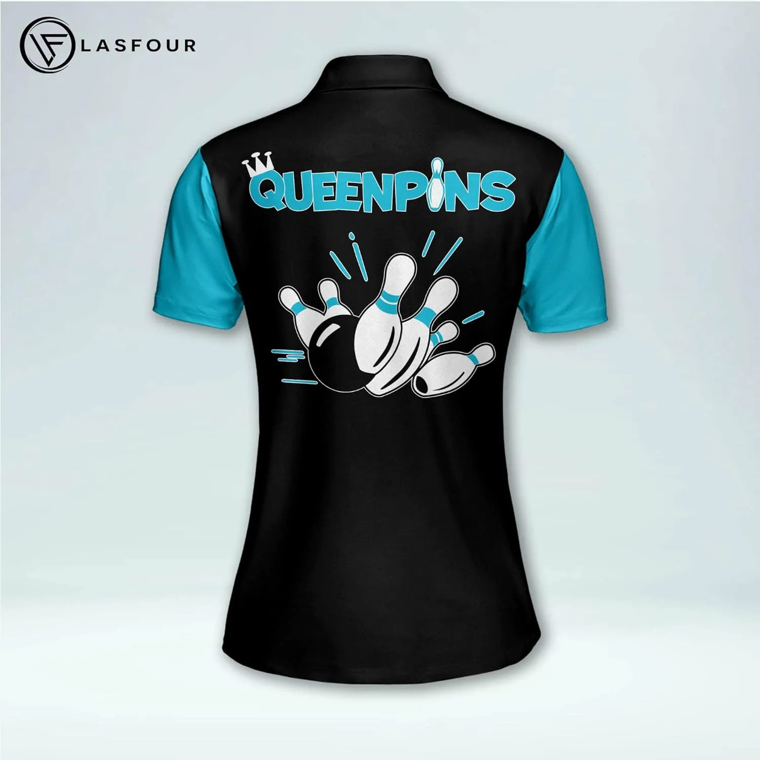 LASFOUR Personalized Queen Pins Pink Bowling Shirts for Women, Custom Quick-Dry Bowling Shirts Short Sleeve Polo for Girls