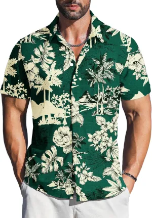 LETSEE Men's Linen Shirts Short Sleeve Button Down Casual Dress Shirts for Men Beach Vacation Shirt Fashion Summer Clothes