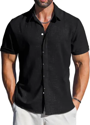 LETSEE Men's Linen Shirts Short Sleeve Button Down Casual Dress Shirts for Men Beach Vacation Shirt Fashion Summer Clothes