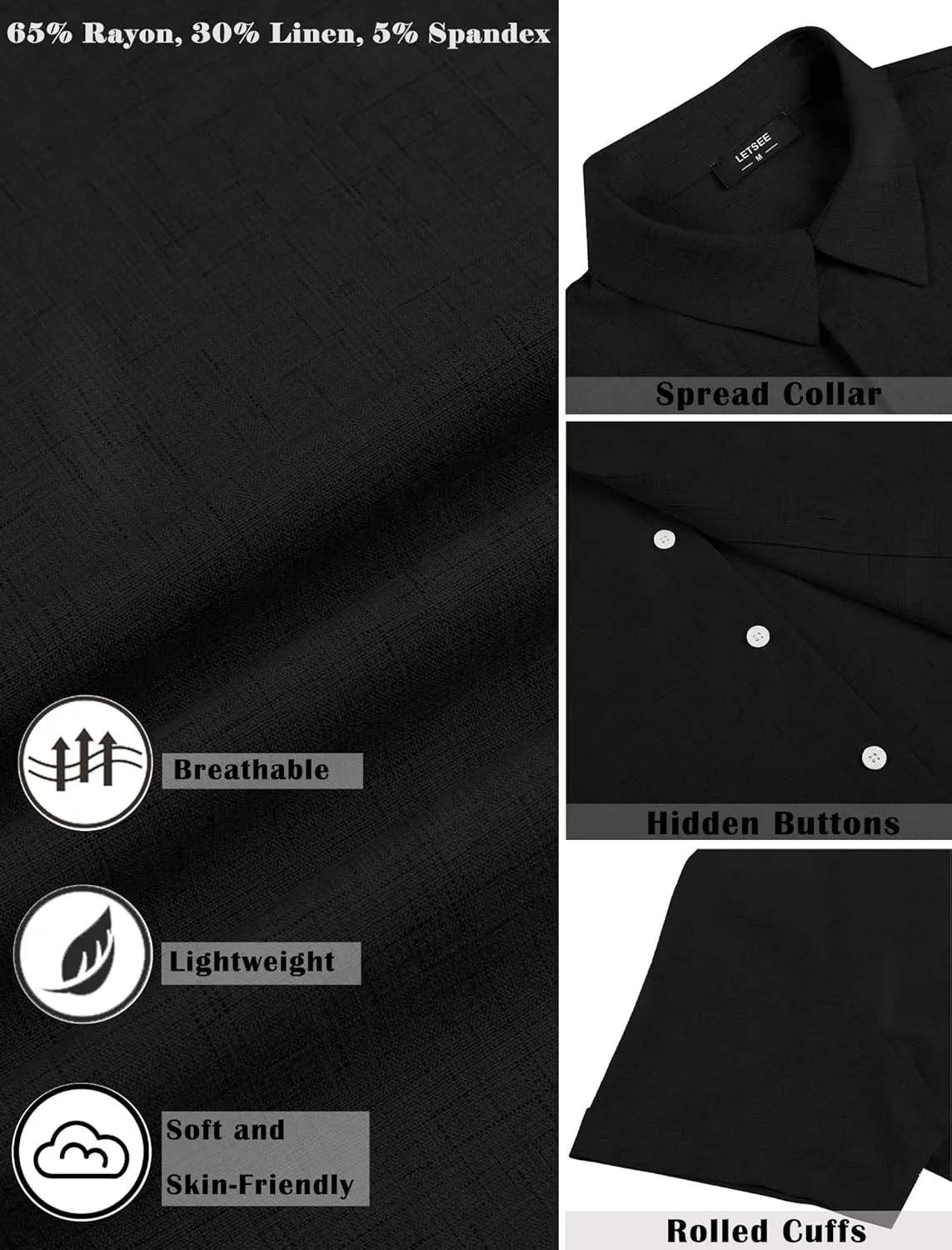 LETSEE Men's Linen Shirts Short Sleeve Button Down Casual Dress Shirts for Men Beach Vacation Shirt Fashion Summer Clothes