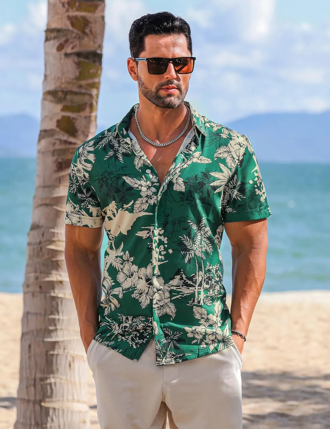 LETSEE Men's Linen Shirts Short Sleeve Button Down Casual Dress Shirts for Men Beach Vacation Shirt Fashion Summer Clothes