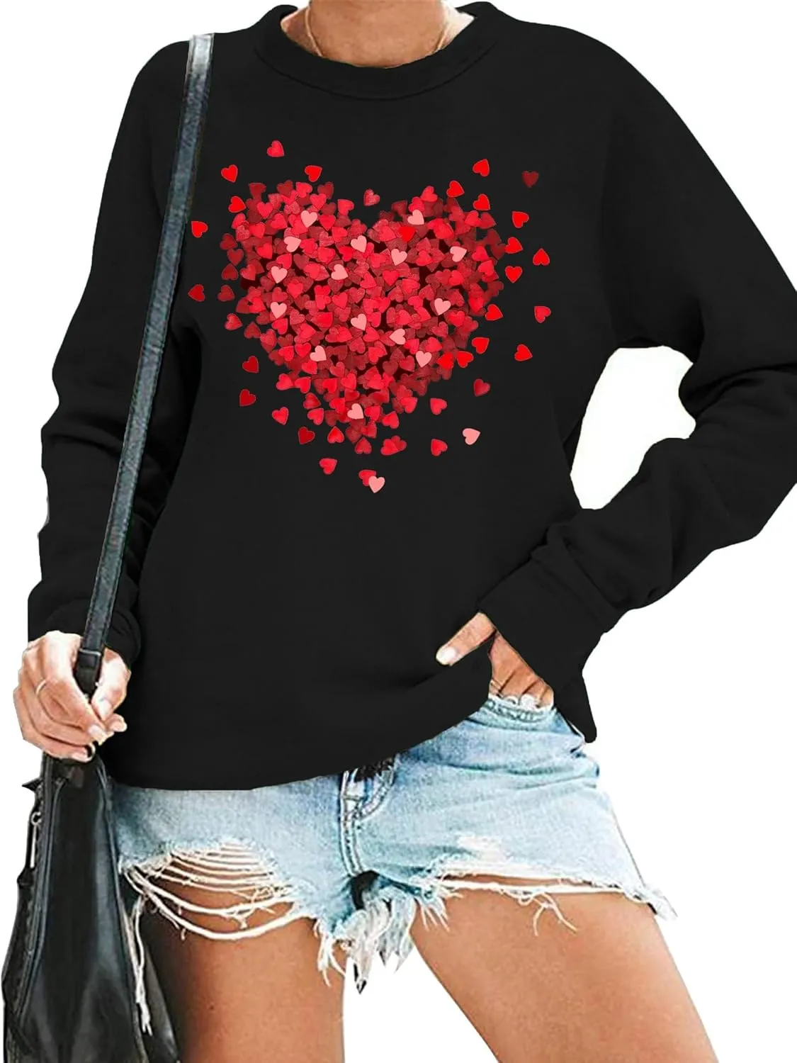 LHBNK Valentines Sweatshirt Women Love Heart Shirts Pullover Long Sleeve Tops