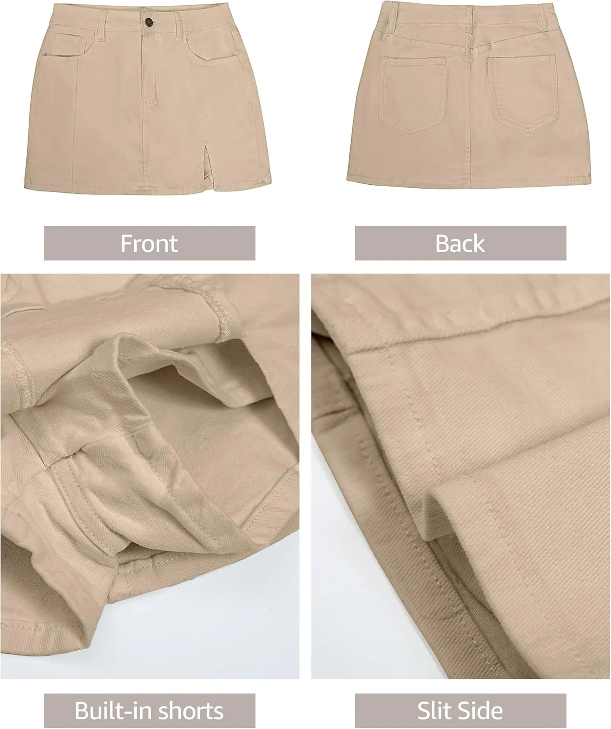 luvamia Skorts Skirts for Women Denim Mini Skirt Side Slit with High Waisted Jean Shorts Stretchy