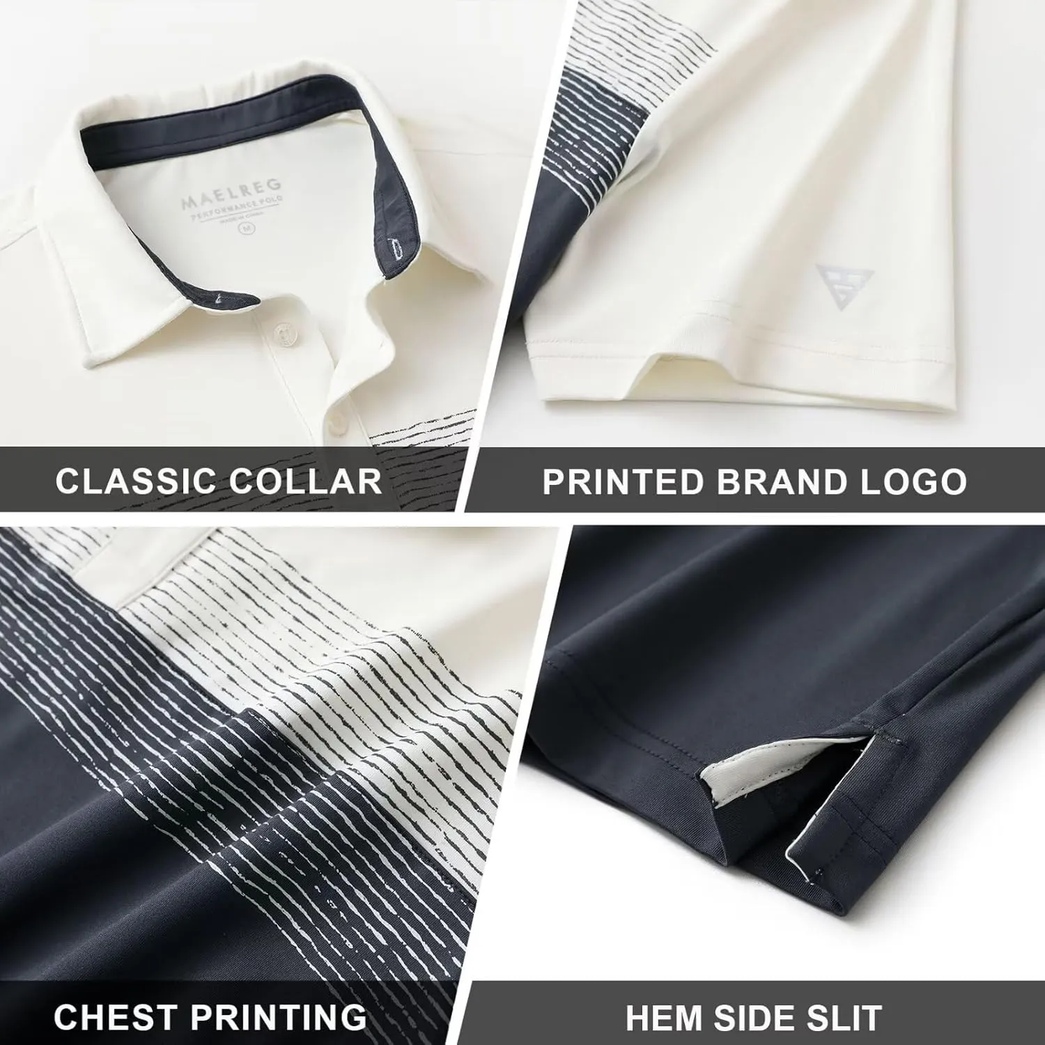 M MAELREG Golf Shirts for Men Dry Fit Performance Chest Print Color Block Moisture Wicking Casual Short Sleeve Polo Shirts