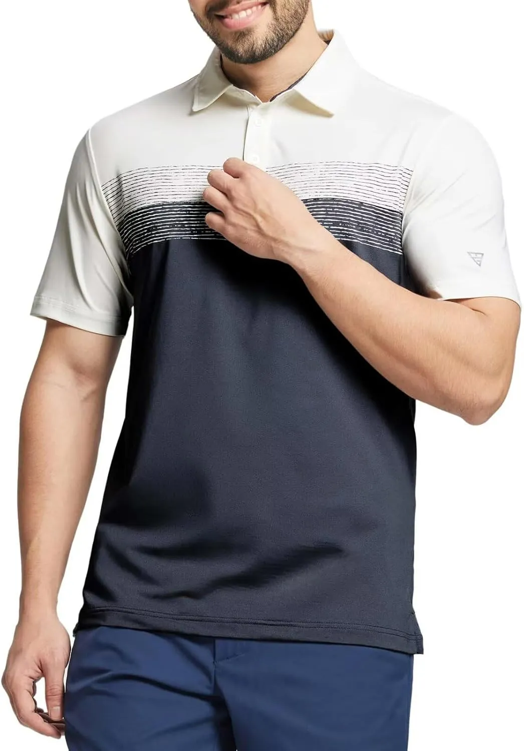 M MAELREG Golf Shirts for Men Dry Fit Performance Chest Print Color Block Moisture Wicking Casual Short Sleeve Polo Shirts