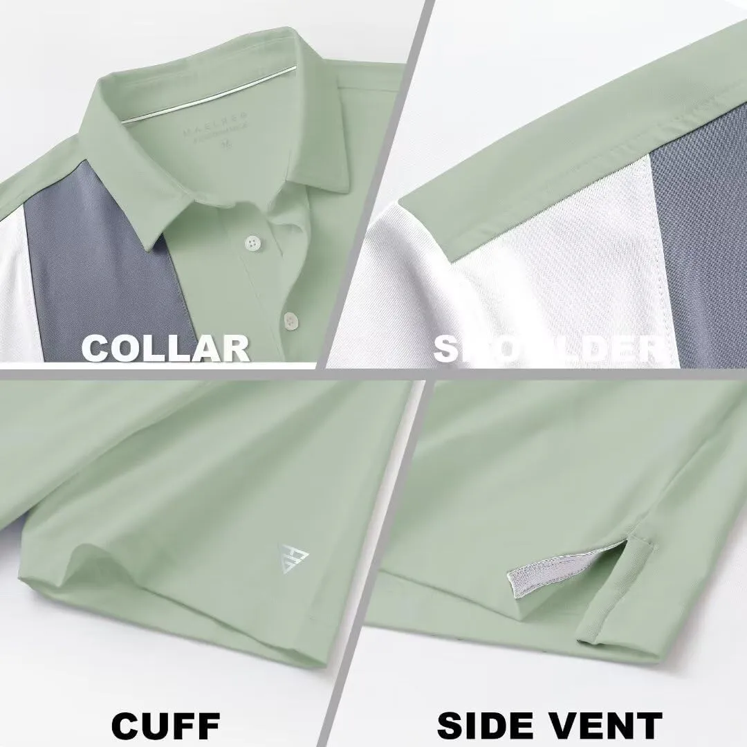 M MAELREG Mens Golf Polo Shirts Short Sleeve Dry Fit Casual Performance Moisture Wicking Color Block Polo Shirts for Men