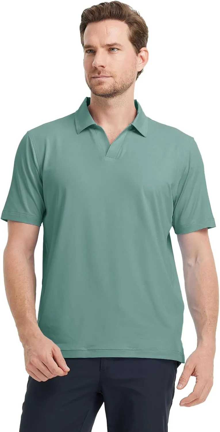 M MAELREG V Neck Polo Shirts for Men Performance Casual Moisture Wicking Mens Golf Polo Shirts Short Sleeve with Collar