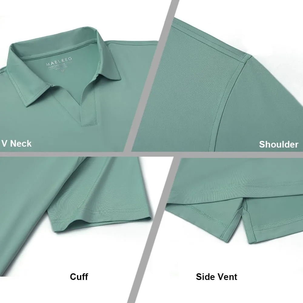 M MAELREG V Neck Polo Shirts for Men Performance Casual Moisture Wicking Mens Golf Polo Shirts Short Sleeve with Collar