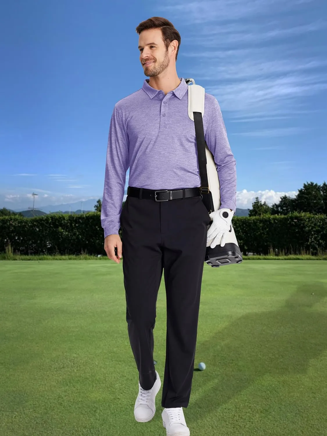 MAGCOMSEN Men's Long Sleeve Golf Polo Shirts Collared Athletic Quick Dry Lightweight Work Shirts