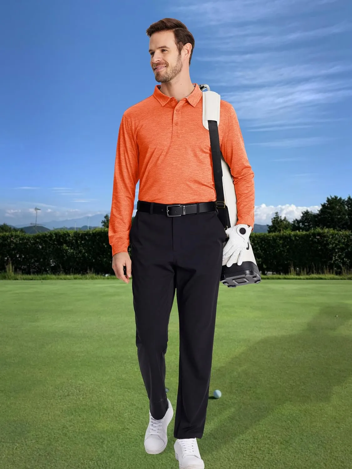MAGCOMSEN Men's Long Sleeve Golf Polo Shirts Collared Athletic Quick Dry Lightweight Work Shirts