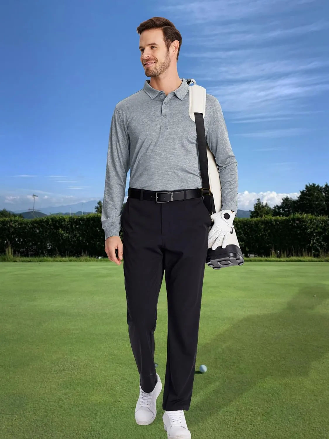 MAGCOMSEN Men's Long Sleeve Golf Polo Shirts Collared Athletic Quick Dry Lightweight Work Shirts